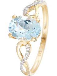 DIAMOND & CO Złoty pierścionek "Tobago" z diamentami i topazem rozmiar: 52. Niebieskie pierścionki Diamond & Co, z diamentem, złote. Za 792.53 zł.