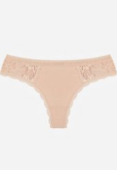 Beżowe Majtki Stringi Ozdobione Koronką z Bawełną Meniliphis. Brązowe stringi Renee, bez wzorów, z bawełny. Za 6.99 zł.