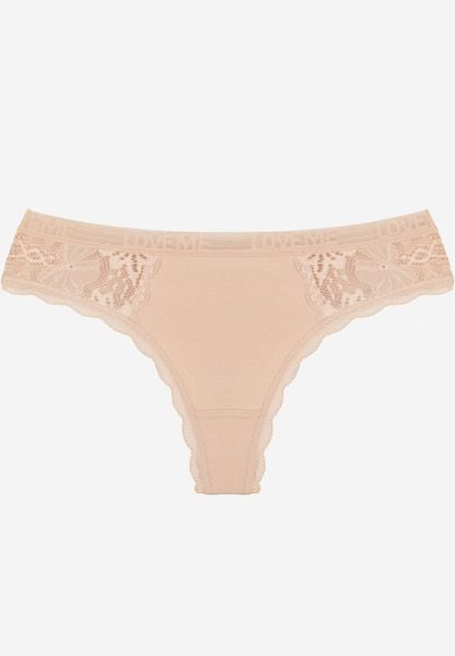 Beżowe Majtki Stringi Ozdobione Koronką z Bawełną Meniliphis. Brązowe stringi Renee, bez wzorów, z bawełny. Za 6.99 zł.