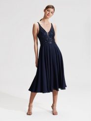 Hey Kyla Sukienka koktajlowa 5AG012HK Granatowy Regular Fit. Niebieskie sukienki Hey Kyla, bez wzorów, z syntetyku, wizytowe, bez kołnierzyka, bez ramiączek. Za 399.99 zł.