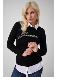Guess Sweter 184022 Czarny Classic Fit. Czarne swetry Guess, xl, z aplikacjami, bez ramiączek. Za 344.99 zł.