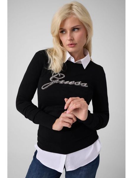 Guess Sweter 184022 Czarny Classic Fit. Czarne swetry Guess, s, z aplikacjami, bez ramiączek. Za 344.99 zł.