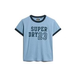 Damska dopasowana koszulka Superdry Athletic Essentials Ringer. Niebieskie bluzki Superdry, bez wzorów, bez kołnierzyka, bez ramiączek. Za 135.70 zł.