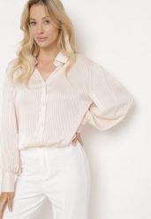 Beżowa Plisowana Klasyczna Koszula Zapinana na Guziki Hollysun. Brązowe koszule Born2be, l, bez wzorów, z jeansu, biznesowe, bez kołnierzyka, bez ramiączek. Za 89.99 zł.