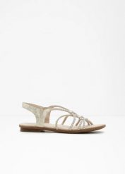 Sandały Rieker z paseczków z połyskiem. Brązowe sandały bonprix, bez wzorów, bez obcasa, bez zapięcia. Za 239.99 zł.