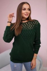 Sweter z ażurowym zdobieniem zielony. Zielone swetry KESI, l, z aplikacjami, z wełny, bez ramiączek. Za 139.05 zł.