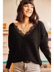 Olalook Sweter w kolorze czarnym rozmiar: onesize. Czarne swetry Olalook, bez wzorów, z koronki, bez ramiączek. Za 79.59 zł.