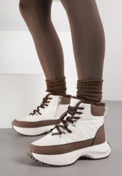 Beżowo-Brązowe Śniegowce na Grubej Podeszwie z Geometrycznym Wzorem Alwedea. Brązowe trapery i śniegowce Born2be, z jeansu. Za 119.99 zł.