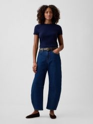 GAP Dżinsy - Barrel fit - w kolorze granatowym rozmiar: W28. Niebieskie jeansy GAP, bez wzorów, z podwyższonym stanem. Za 174.95 zł.