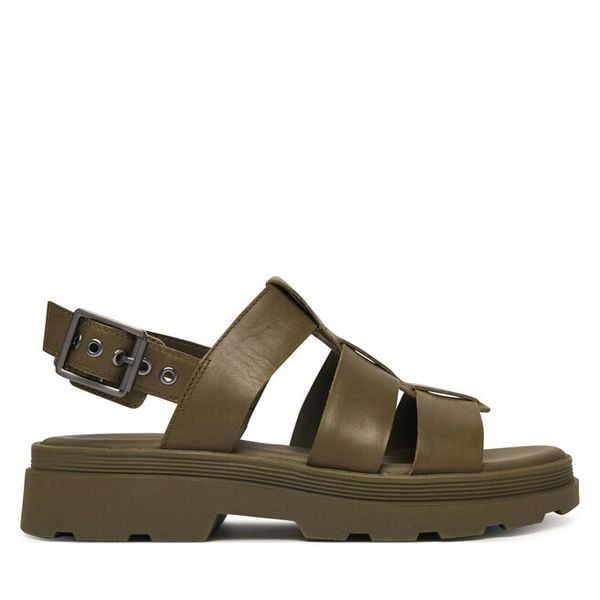 Sandały Clarks. Zielone sandały Clarks, bez wzorów, bez obcasa, na płaskiej podeszwie, bez zapięcia. Za 389.99 zł.