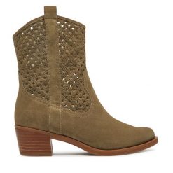 Botki Unisa. Brązowe botki Unisa, bez wzorów, bez obcasa, na słupku, bez zapięcia. Za 599.99 zł.