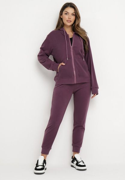Ciemnofioletowy 2-częściowy Komplet Dresowy z Bluzą i Spodniami Seraphelle. Fioletowe bluzy Born2be, l, bez wzorów, z dresówki, z kapturem. Za 99.99 zł.