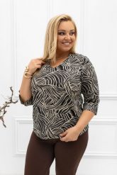 Czarna bluzka Amber w beżowy wzór zebry PLUS SIZE XXL. Brązowe bluzki Nasi partnerzy, plus size, bez wzorów, z jeansu, biznesowe, bez kołnierzyka, plus size, bez ramiączek. Za 199.90 zł.