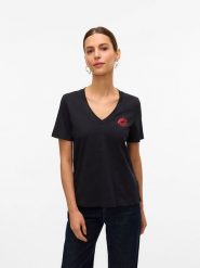 Vero Moda Koszulka w kolorze czarnym rozmiar: XS. Czarne bluzki Vero Moda, xs, bez wzorów, z bawełny, bez kołnierzyka, bez ramiączek. Za 34.93 zł.