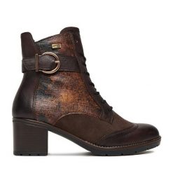 Botki Remonte. Brązowe botki Remonte, bez wzorów, bez obcasa, na słupku, bez zapięcia. Za 519.99 zł.