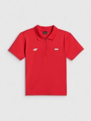 4F Koszulka kibica polo damska - czerwona XL. Czerwone bluzki 4f, xl, bez wzorów, z materiału, bez kołnierzyka, bez ramiączek. Za 99.99 zł.