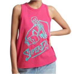 Koszulka turystyczna damska Superdry Vintage Cali Vest. Czerwone koszulki sportowe Superdry, bez wzorów, z bawełny, bez ramiączek. Za 71.00 zł.
