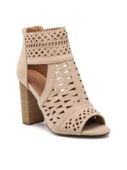 DeeZee Sandały WS2011-02 Beżowy. Brązowe sandały DeeZee, bez wzorów, z materiału, bez obcasa, na słupku, bez zapięcia. Za 159.99 zł.