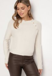 Beżowy Sweter z Wiskozą Ozdobiony Guzikami Atinethra. Brązowe swetry Born2be, z aplikacjami, z wiskozy, bez ramiączek. Za 74.99 zł.