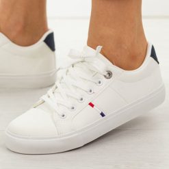 Białe trampki damskie Potocki 16393. Białe obuwie sportowe POTOCKI, na jesień, z dresówki, bez zapięcia. W wyprzedaży za 122.32 zł.