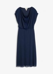 Sukienka z dżerseju z miękkiej siateczki. Niebieskie sukienki bonprix, bez wzorów, z dżerseju, eleganckie, bez kołnierzyka, bez ramiączek. Za 147.99 zł.
