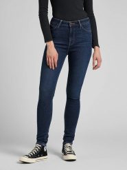 Lee Dżinsy - Skinny fit - w kolorze granatowym rozmiar: W31/L33. Niebieskie jeansy Lee, l, z aplikacjami, z podwyższonym stanem. Za 87.81 zł.