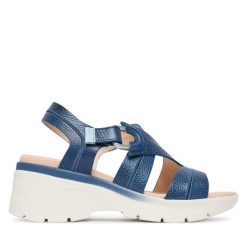Sandały Hispanitas. Niebieskie sandały Hispanitas, bez wzorów, bez obcasa, na płaskiej podeszwie, bez zapięcia. Za 609.99 zł.