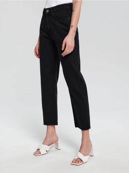 Jeansy straight high waist - czarny. Czarne jeansy Sinsay, l, bez wzorów, z podwyższonym stanem. Za 79.99 zł.