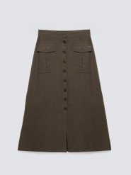 Spódnica damska lniana midi khaki Roliana 303. Zielone spódnice Big Star, na co dzień, l, bez wzorów, z tkaniny, midi, dopasowane. Za 229.99 zł.