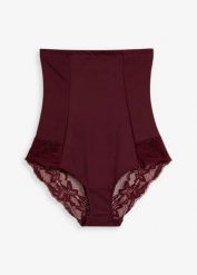 Silnie modelujące figi z koronką, z wysokim stanem. Czerwone figi bonprix, bez wzorów, z koronki. Za 72.99 zł.