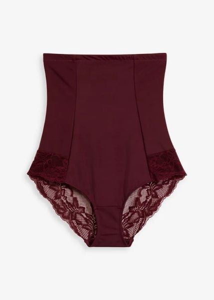 Silnie modelujące figi z koronką, z wysokim stanem. Czerwone figi bonprix, bez wzorów, z koronki. Za 72.99 zł.