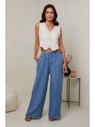 Le Monde du Lin Lniane spodnie w kolorze niebieskim rozmiar: 34/36. Niebieskie spodnie materiałowe Le Monde du Lin, bez wzorów, ze lnu. Za 143.99 zł.