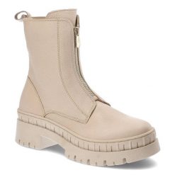 Beżowe Botki Marco Tozzi Modne Skórzane Ocieplane Buty Damskie. Brązowe botki Marco Tozzi, bez wzorów, ze skóry, bez obcasa, bez zapięcia. Za 489.00 zł.
