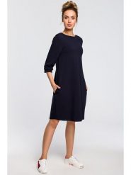 Made of emotion Sukienka w kolorze granatowym rozmiar: S. Niebieskie sukienki Made Of Emotion, s, bez wzorów, bez kołnierzyka, bez ramiączek, midi, bombki. Za 127.99 zł.