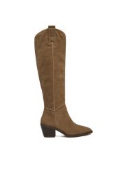 Badura Kozaki C-ANIYA-DX01381 Beżowy. Brązowe kozaki Badura, ze skóry, bez obcasa, na słupku, bez zapięcia. Za 369.99 zł.