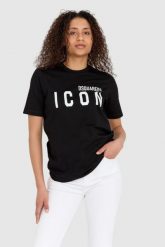 DSQUARED2 Czarny t-shirt damski z logo icon. Czarne t-shirty Dsquared2, s, bez wzorów, z bawełny, bez kołnierzyka, bez ramiączek. W wyprzedaży za 609.99 zł.
