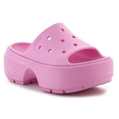 Klapki damskie Crocs Stomp Slide. Czarne klapki Crocs, bez wzorów, z materiału, bez obcasa. Za 202.99 zł.