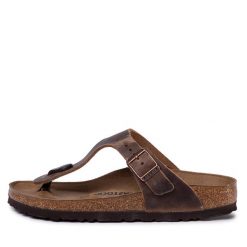 Japonki Birkenstock. Brązowe klapki Birkenstock, bez wzorów, bez obcasa. Za 429.99 zł.
