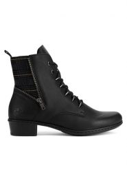 Rieker Trzewiki Y0700-01 Czarny. Czarne botki Rieker, bez wzorów, ze skóry, bez obcasa, na płaskiej podeszwie, bez zapięcia. Za 303.00 zł.