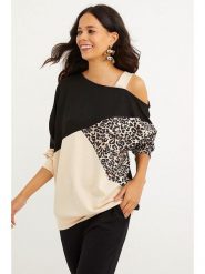 Cool and sexy Bluza w kolorze czarno-beżowym rozmiar: S. Brązowe bluzy Cool and sexy, s, bez wzorów, z bawełny, bez kaptura. Za 79.03 zł.