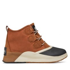 Botki Sorel. Brązowe botki Sorel, bez wzorów, bez obcasa, na płaskiej podeszwie, bez zapięcia. Za 549.99 zł.