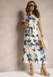 Beżowo-Granatowa Rozkloszowana Spódnica High Waist z Materiałowym Paskiem Daela. Brązowe spódnice Renee, na lato, l, bez wzorów, z materiału, midi, rozkloszowane. Za 109.99 zł.