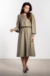 Elegancka sukienka rozkloszowana z długim rękawem zielona. Zielone sukienki Infinite You, m, bez wzorów, eleganckie, bez kołnierzyka, bez ramiączek, rozkloszowane. Za 329.00 zł.
