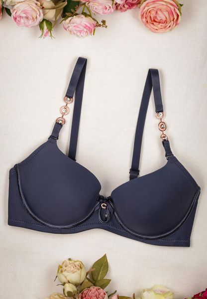 Granatowy Biustonosz Full Cup z Metalowymi Ozdobami Fivie. Niebieskie biustonosze Renee, bez wzorów. Za 24.99 zł.