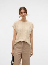 Vero Moda Bluzka w kolorze beżowym rozmiar: S. Brązowe bluzki Vero Moda, s, bez wzorów, bez kołnierzyka, bez ramiączek. Za 69.91 zł.