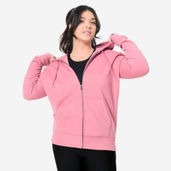 Bluza na zamek damska Domyos Gym & Pilates. Fioletowe bluzy DOMYOS, l, bez wzorów, z bawełny, bez kaptura. Za 89.99 zł.