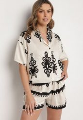 Beżowo-Czarny Komplet w Stylu Rustykalnym Koszula i Szorty Tosmire. Brązowe koszule Born2be, l, bez wzorów, bez kołnierzyka, bez ramiączek. Za 84.99 zł.