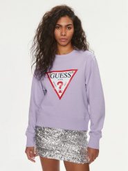Guess Bluza W2YQ16 KBA10 Fioletowy Regular Fit. Fioletowe bluzy Guess, m, z aplikacjami, z bawełny, bez kaptura. Za 339.99 zł.