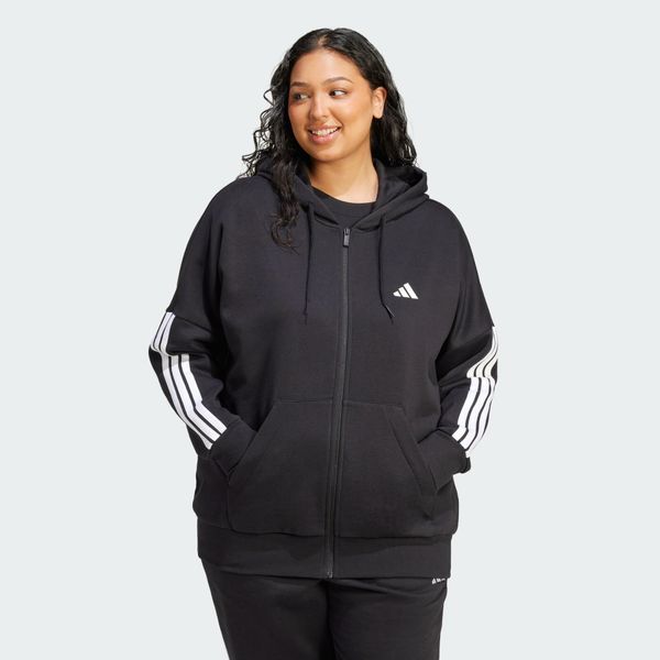 Bluza Essentials 3-Stripes Full-Zip Fleece Hoodie (Plus Size). Białe bluzy Adidas, plus size, bez wzorów, z bawełny, z kapturem. Za 259.00 zł.