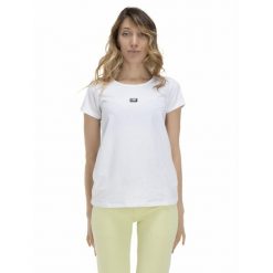 Energetyczny damski t-shirt z krótkim rękawem. Białe t-shirty LEONE 1947 APPAREL, l, bez wzorów, z tkaniny, bez kołnierzyka, bez ramiączek. W wyprzedaży za 81.70 zł.
